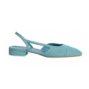 Chanel 21S Denim Blue Neon Mademoiselle Coco Sling Slingback Flat Sandal 37